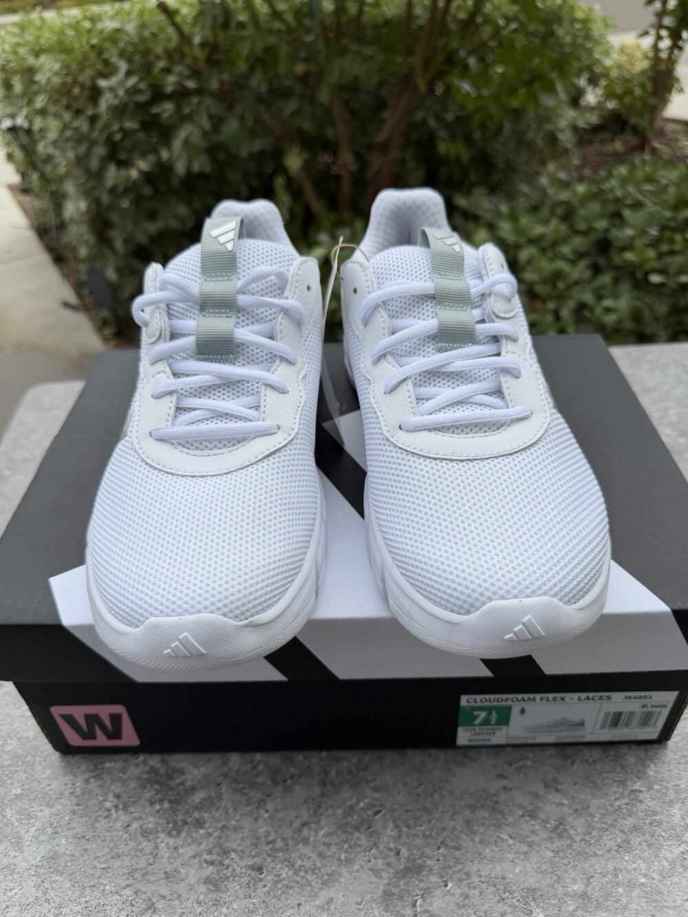 ADIDAS Cloudfoam Flex Laces Shoes Sneaker Women's Sz 7.5White Wide Fit Width NWT